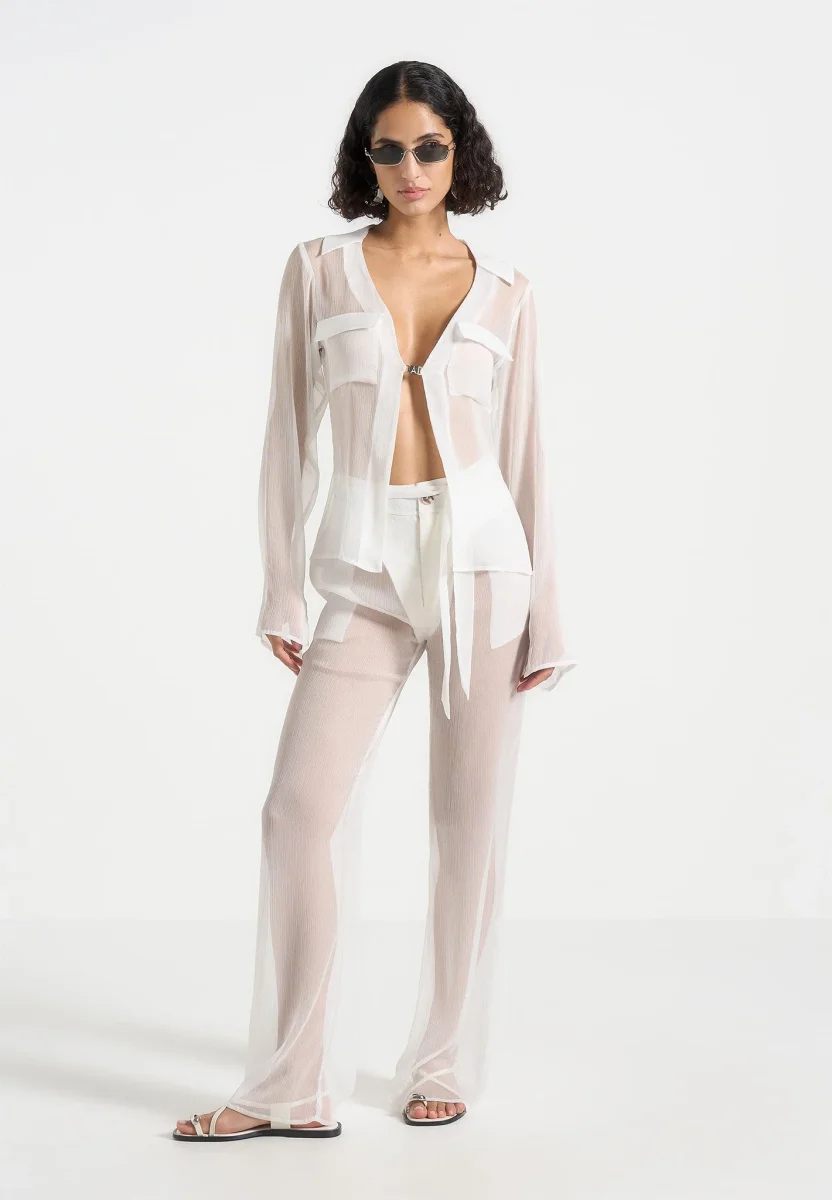 Sheer Shirt with Clasp - White - Image 2