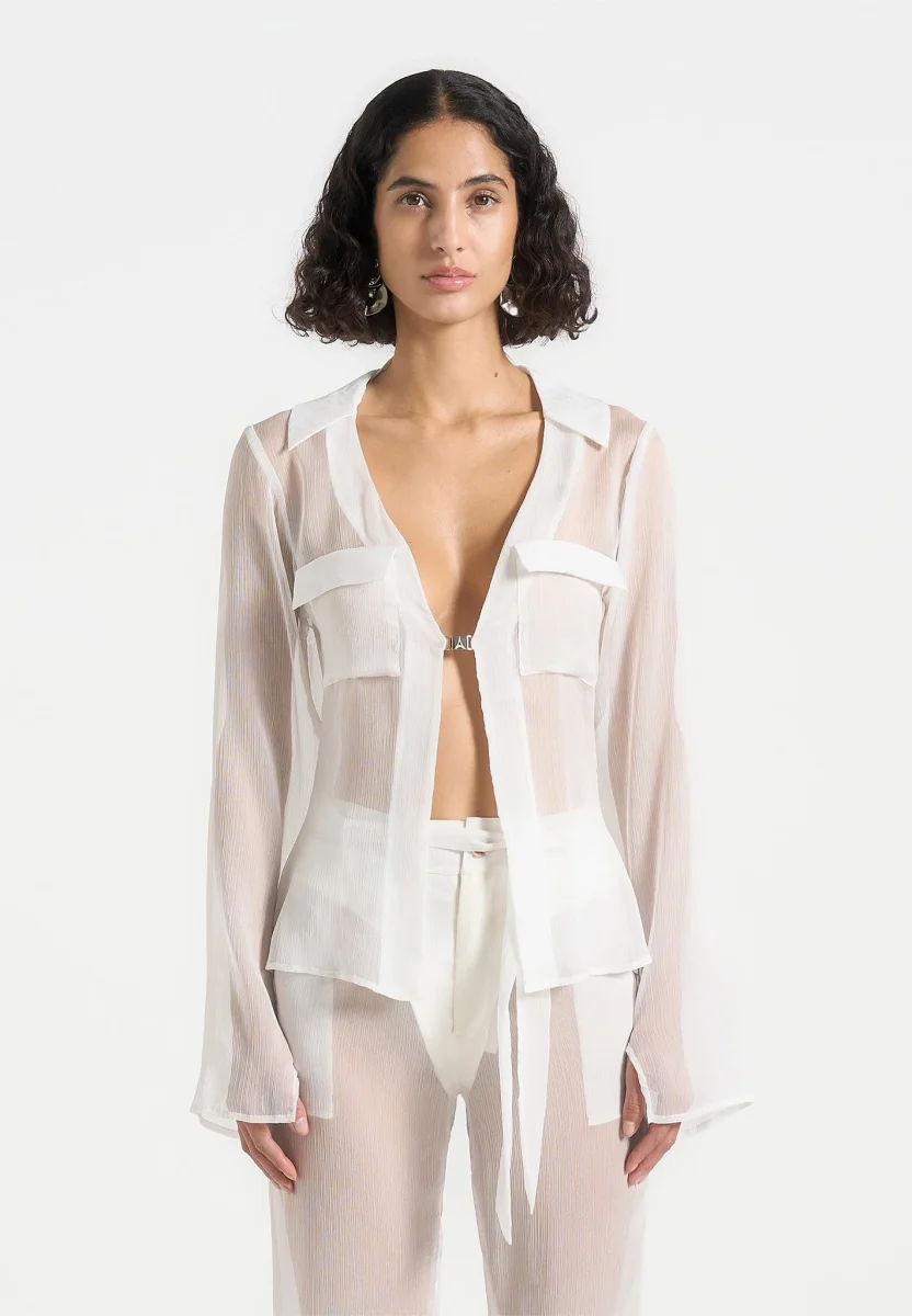 Sheer Shirt with Clasp - White - Image 3