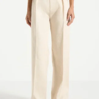Julie - Linen Twin Pleat Pants - Natural