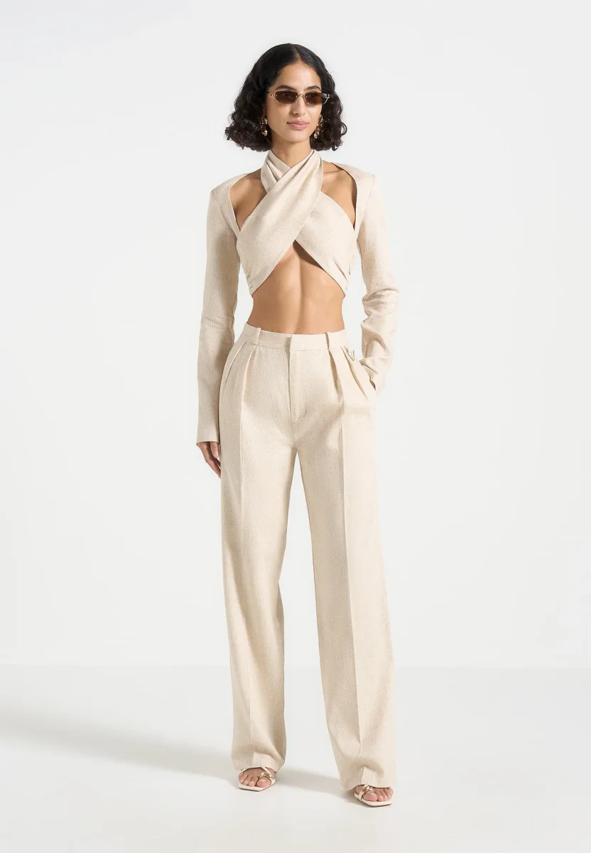Julie - Linen Twin Pleat Pants - Natural - Image 3