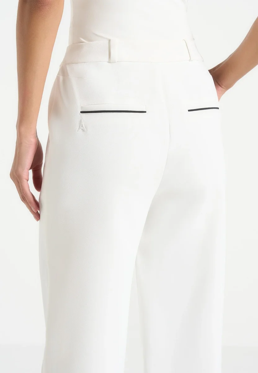 Mina - Contrast Piped Pleated Pants - White/Black - Image 4