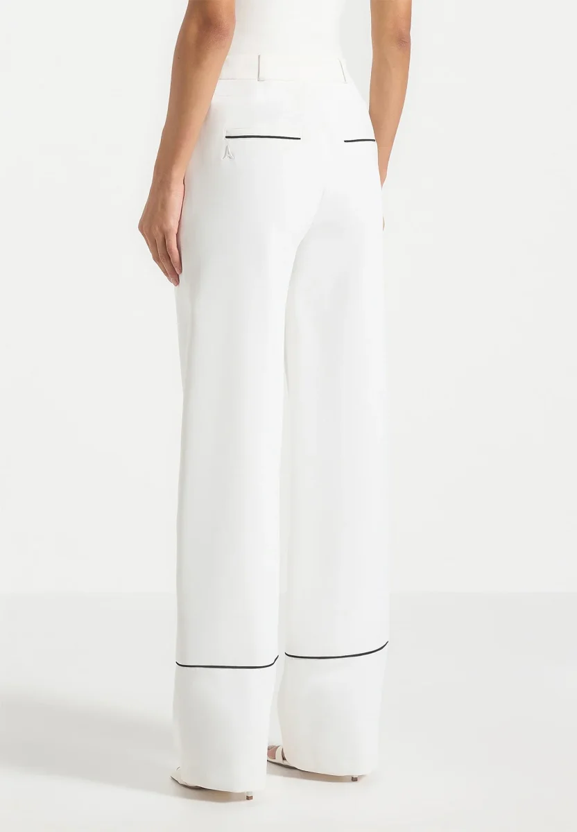 Mina - Contrast Piped Pleated Pants - White/Black - Image 6