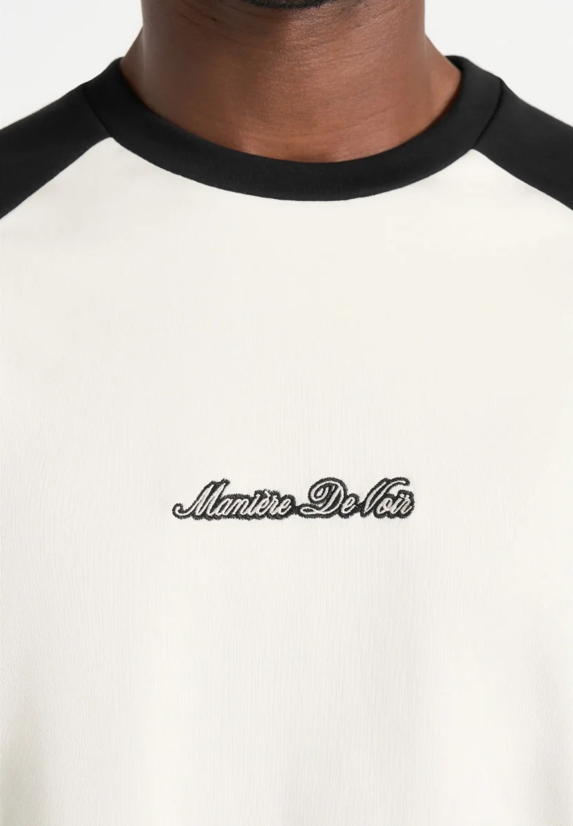 Unisex Signature Raglan Cotton T-Shirt - White/Black - Image 6