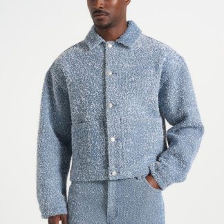 Damien - Boucle Denim Jacket With Back Pleat - Blue