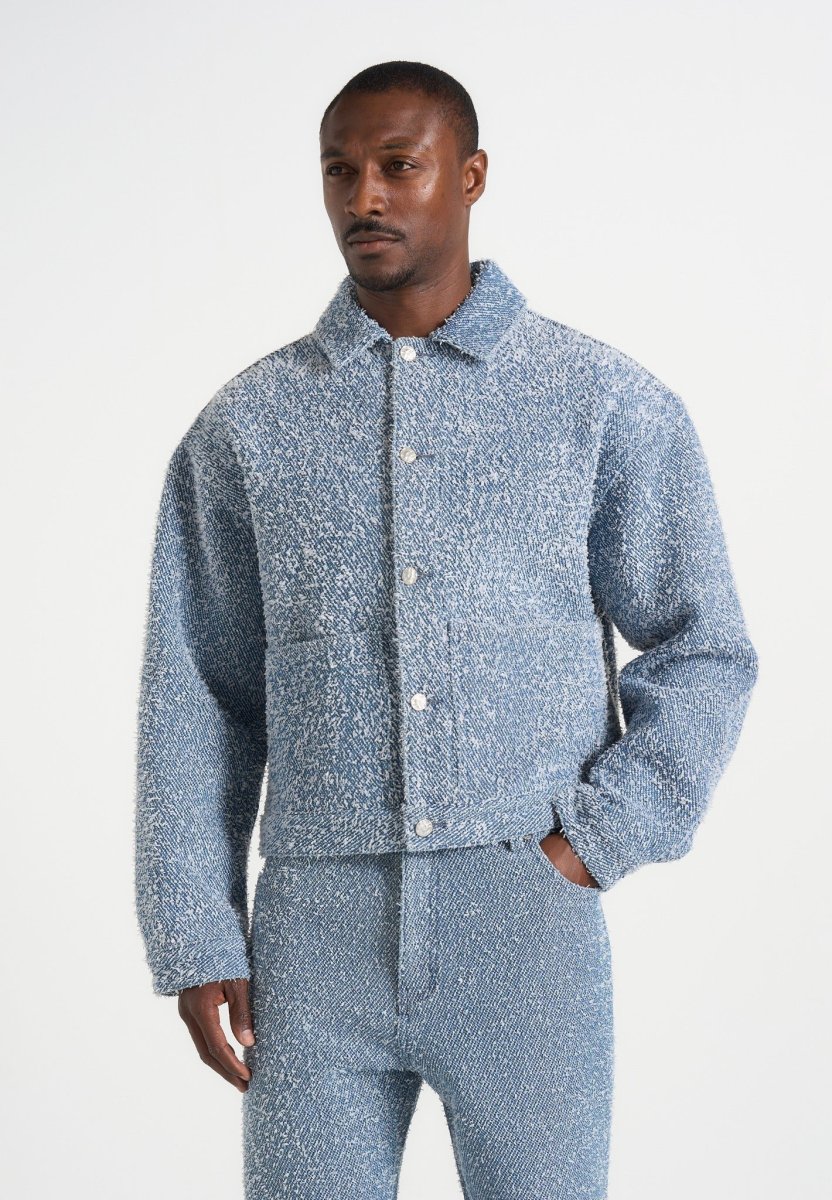 Damien - Boucle Denim Jacket With Back Pleat - Blue - Image 2
