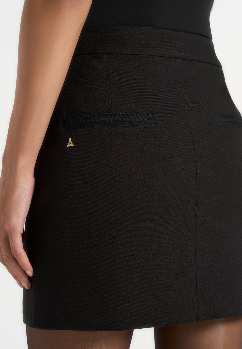Josette - Tailored Mini Skirt With Braided Trim - Black - Image 5