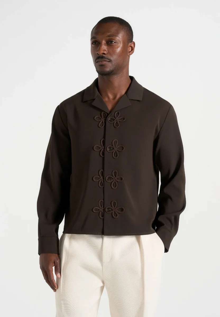 Valen - Applique Detail Long Sleeve Shirt - Brown - Image 4