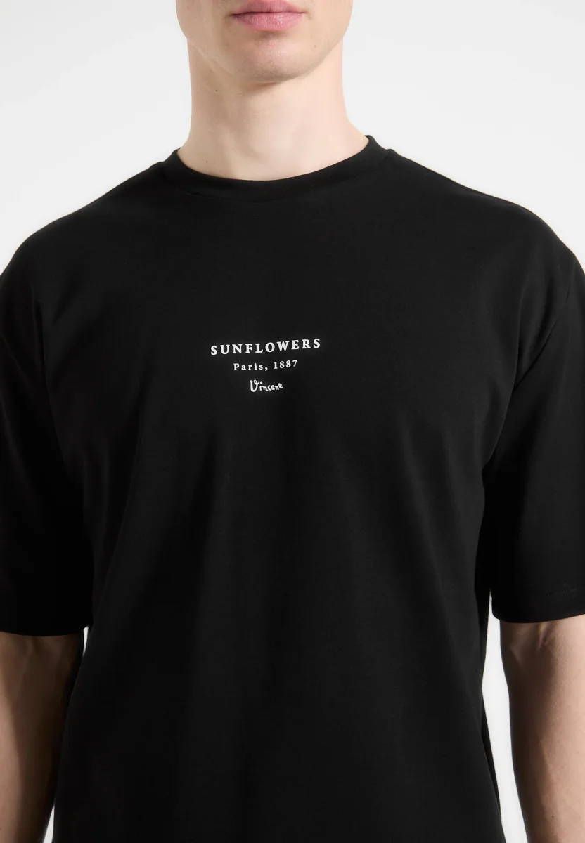 Sunflowers - Van Gogh Cotton T-Shirt - Black - Image 3