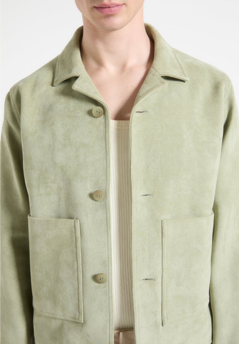 Michel - Suede Jacket with Revere Collar - Sage - Image 7