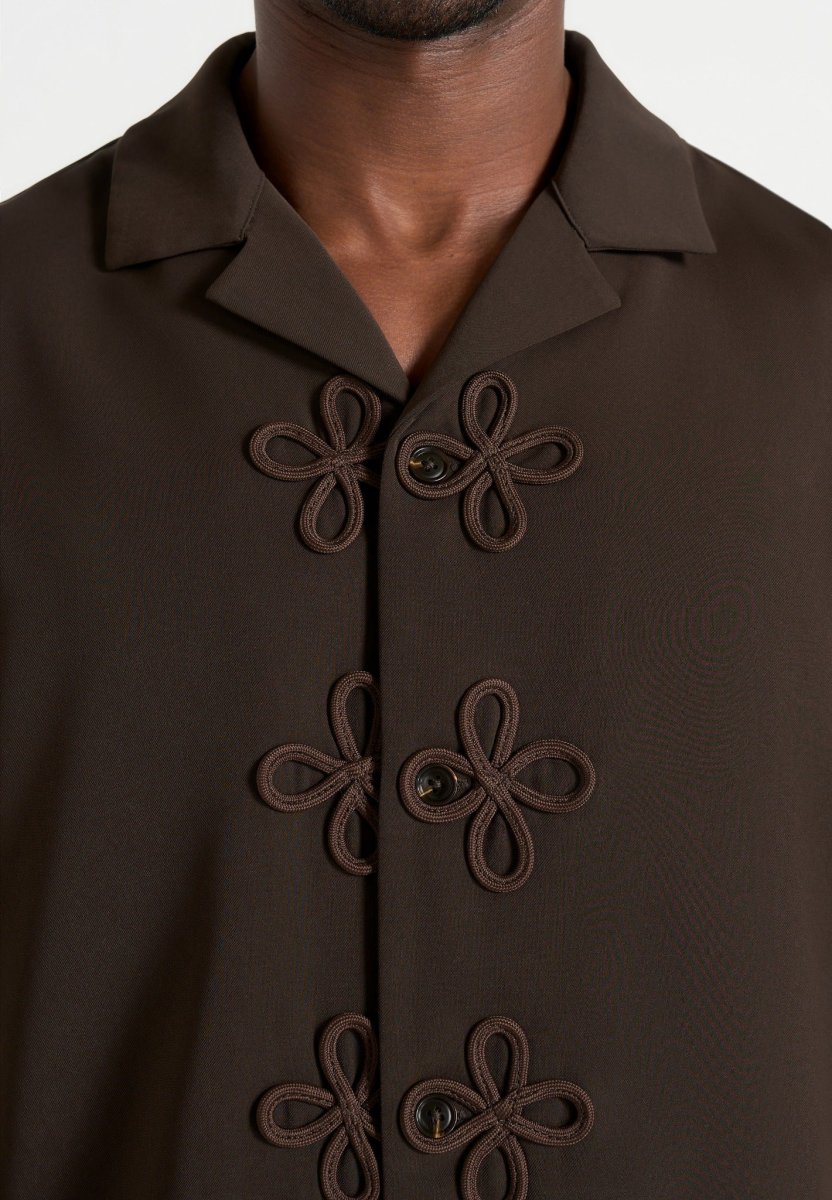 Valen - Applique Detail Long Sleeve Shirt - Brown - Image 3