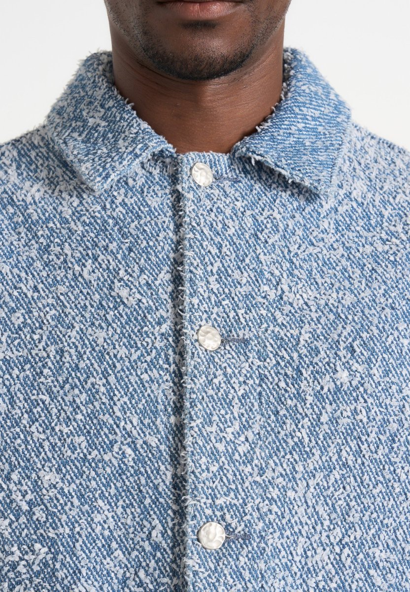 Damien - Boucle Denim Jacket With Back Pleat - Blue - Image 7