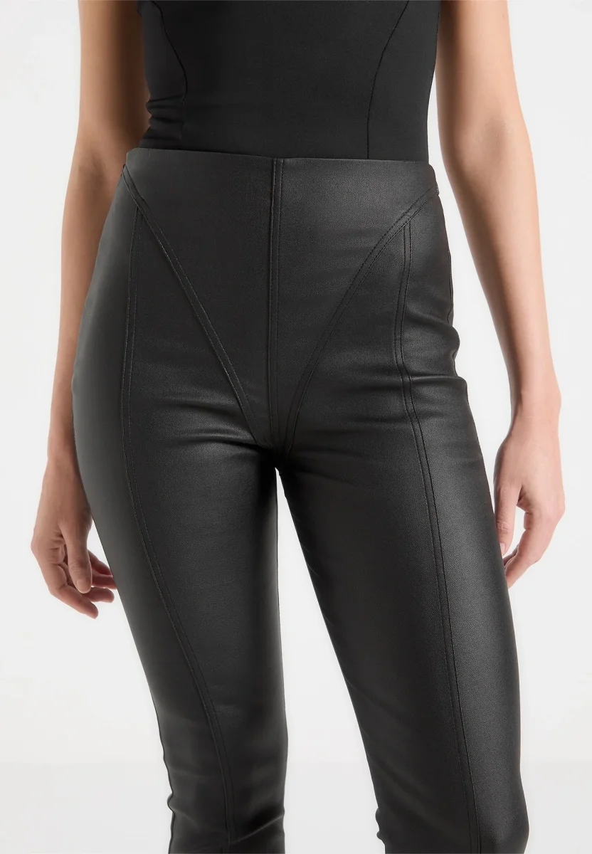 Wax Effect Fit and Flare Leggings - Black - Image 6