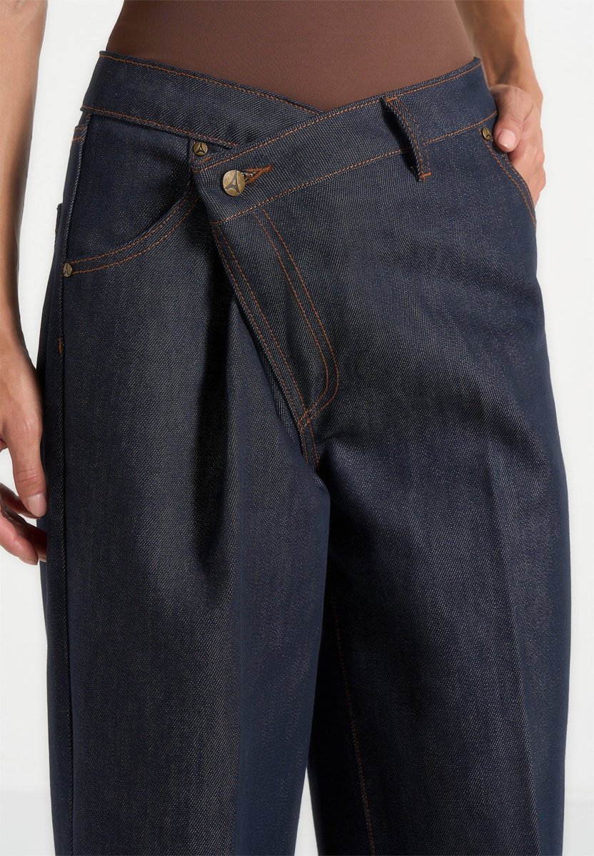 Astrid - Wrapover Wide Leg Denim Jeans - Indigo - Image 4