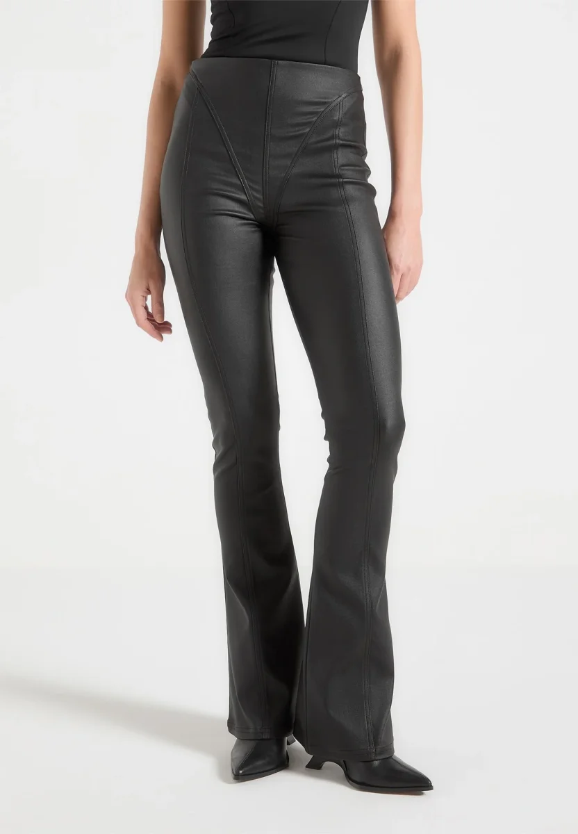 Wax Effect Fit and Flare Leggings - Black