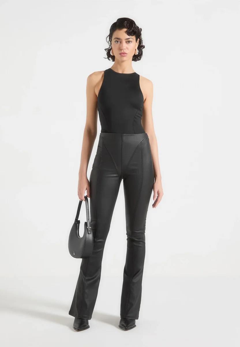 Wax Effect Fit and Flare Leggings - Black - Image 3