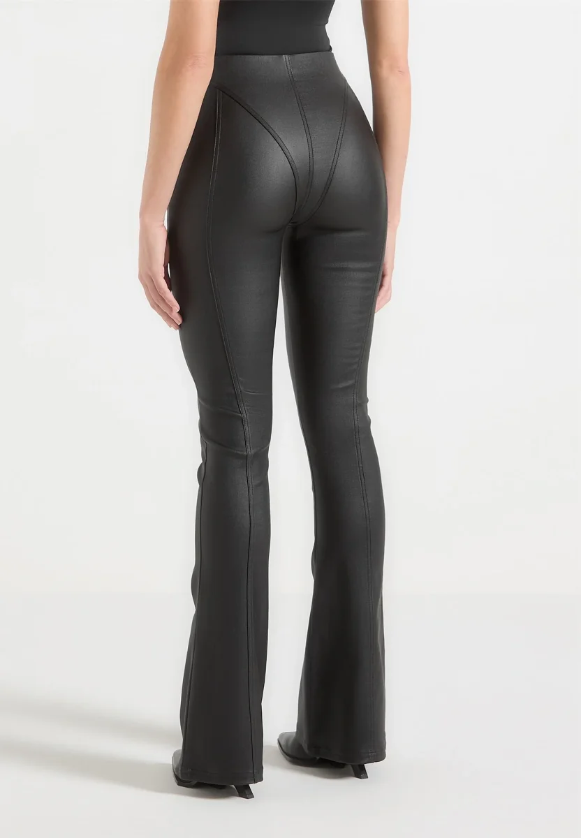 Wax Effect Fit and Flare Leggings - Black - Image 4