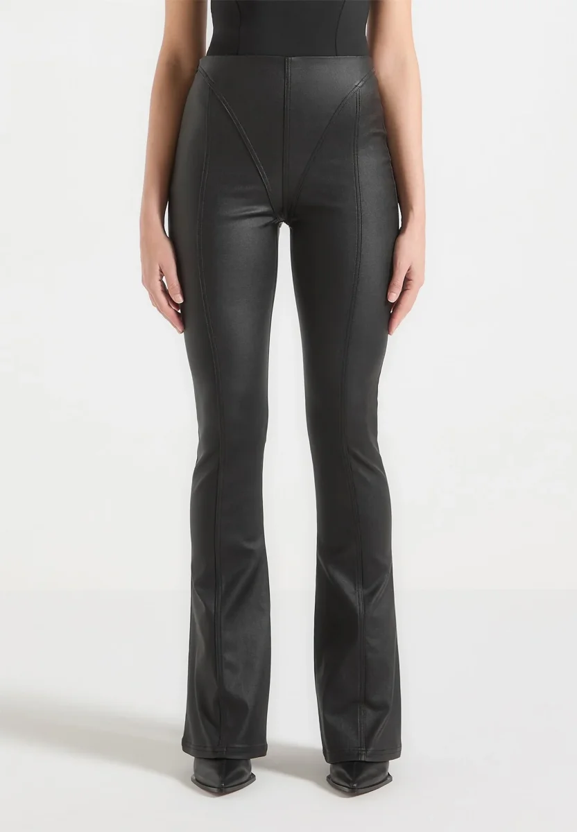 Wax Effect Fit and Flare Leggings - Black - Image 5