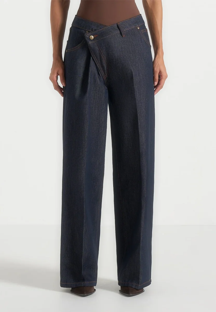 Astrid - Wrapover Wide Leg Denim Jeans - Indigo - Image 3