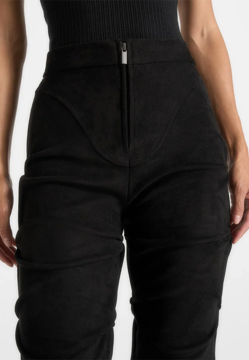 Caroline - Tacked Suede Fit & Flare Pants - Black - Image 5