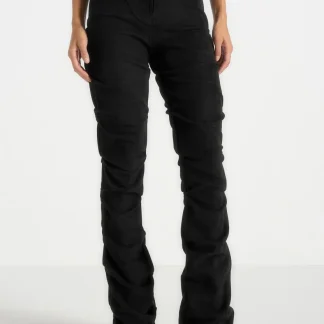 Caroline - Tacked Suede Fit & Flare Pants - Black
