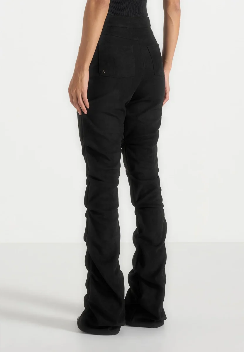 Caroline - Tacked Suede Fit & Flare Pants - Black - Image 6