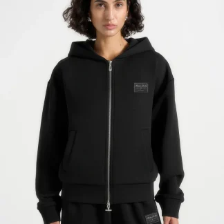 Ray - Unisex Neoprene Cropped Zip Hoodie - Black