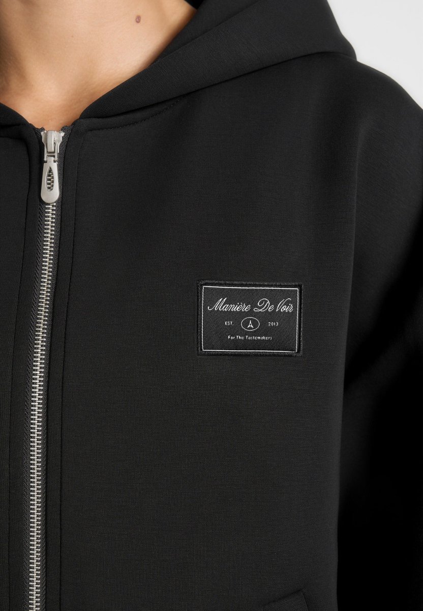 Ray - Unisex Neoprene Cropped Zip Hoodie - Black - Image 6