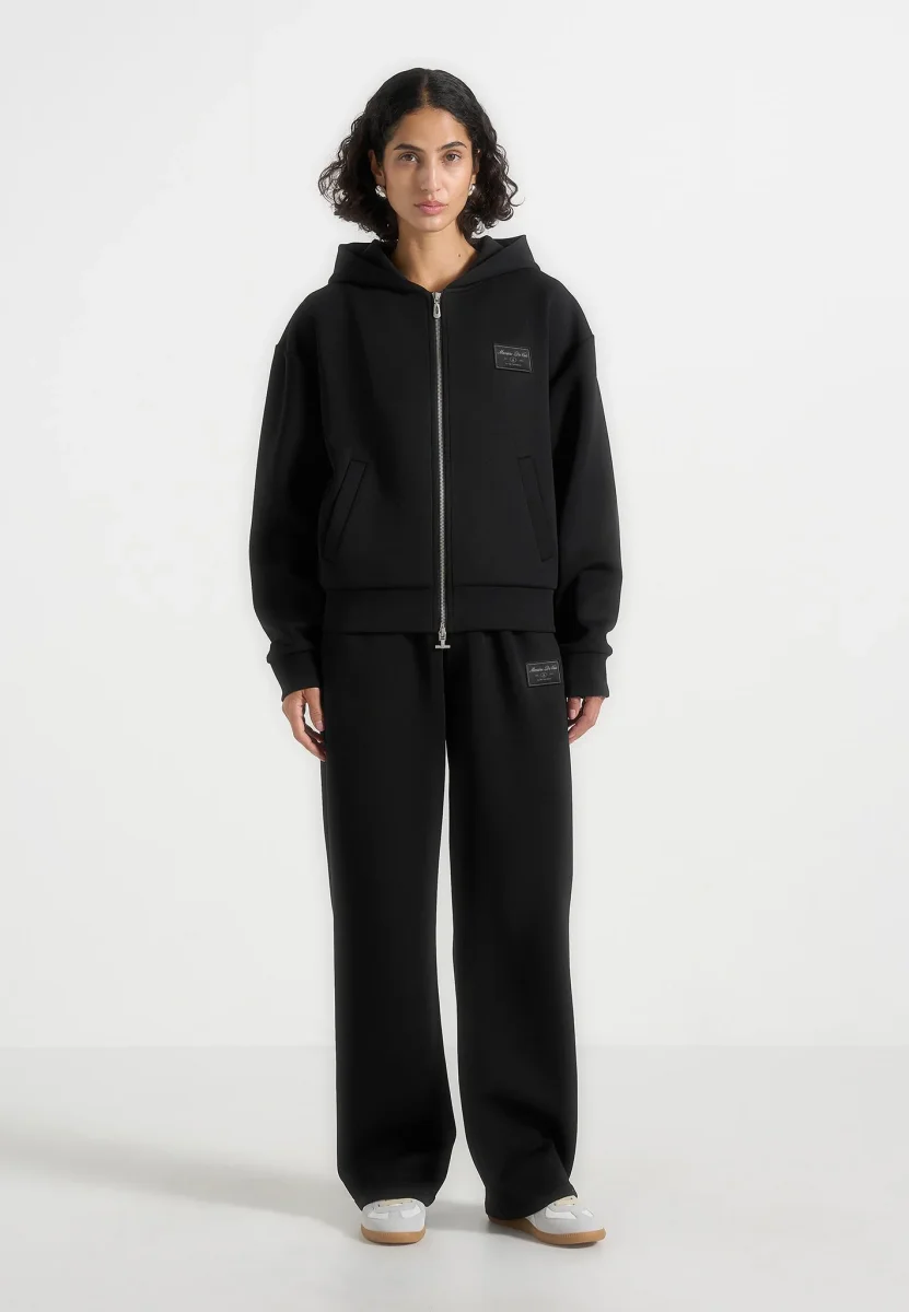 Ray - Unisex Neoprene Cropped Zip Hoodie - Black - Image 4