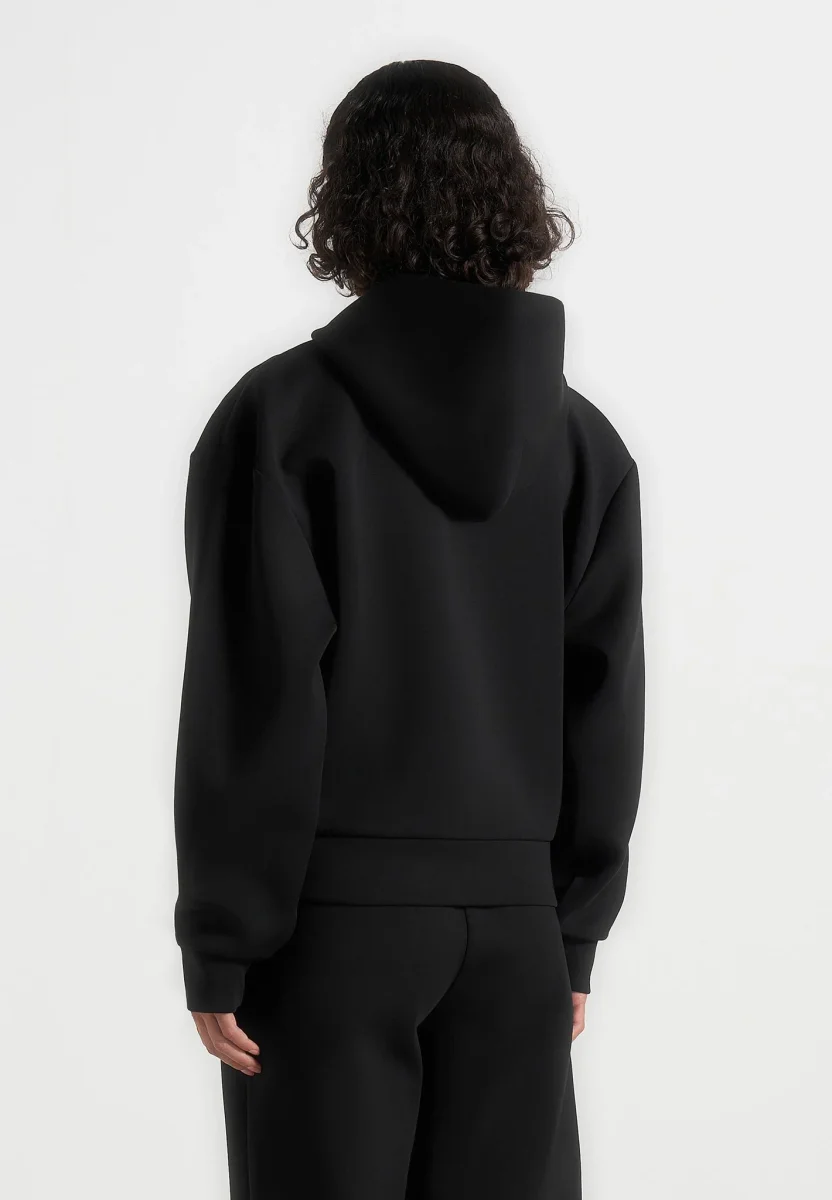 Ray - Unisex Neoprene Cropped Zip Hoodie - Black - Image 8