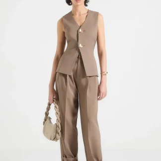 Simone - Cinch Waistcoat with Oversized Buttons - Taupe