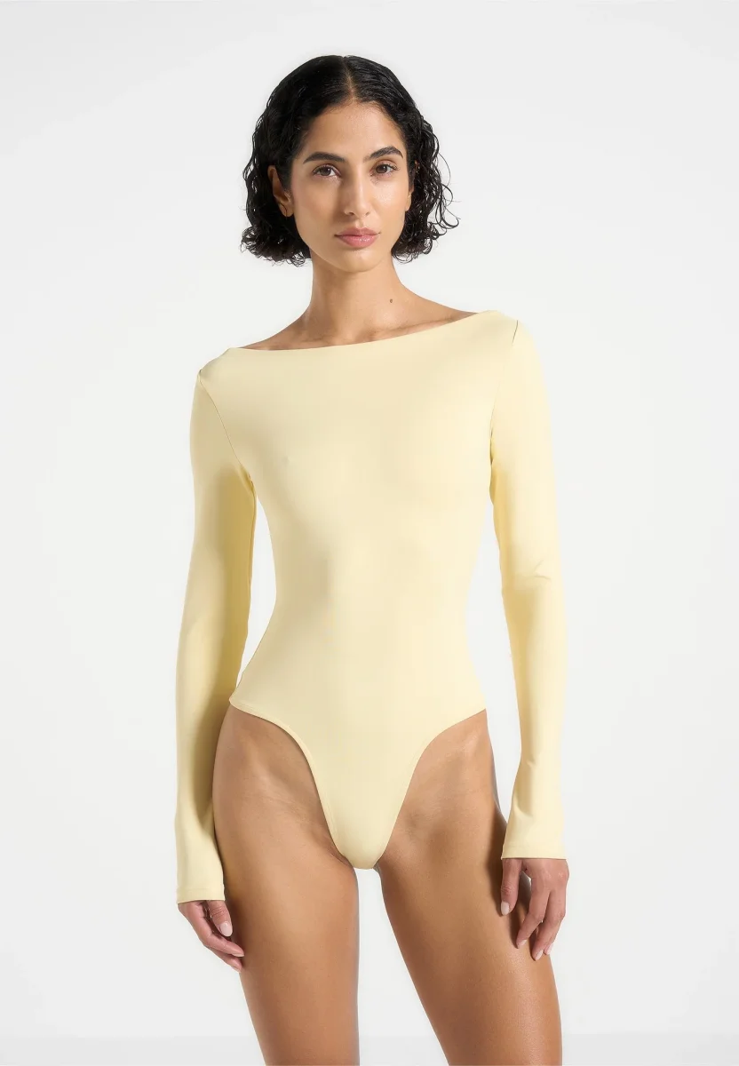 BS003 - Boat Neck Bodysuit - Pale Yellow - Image 3