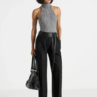 Pascale - Tailored Twin Belt Pants - Black