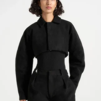Elya - Suede Super Cropped Jacket - Black