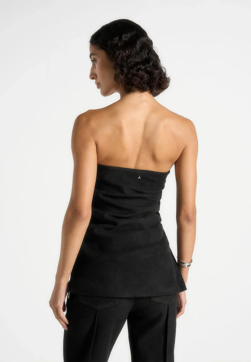 Laurena - Suede Tacked Longline bandeau Top - Black - Image 4