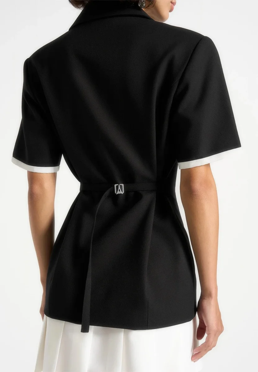 Baya - Tailored Cinch Waist Pleated Blazer Dress - Black - Image 4