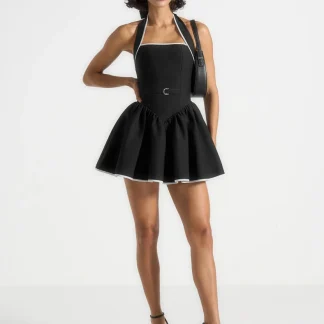 Roxana - Halter Neck Belted Mini Dress - Black