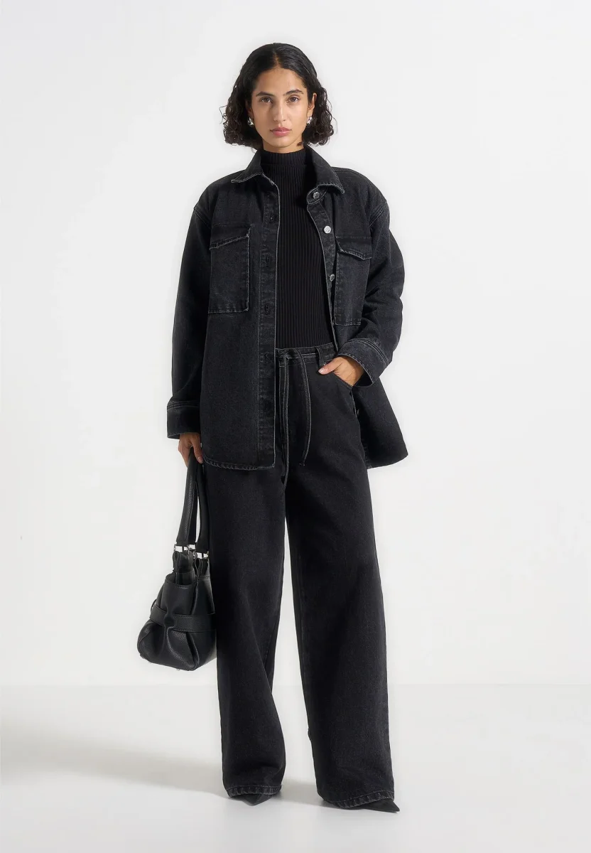 Joy - Oversized Denim Shirt - Washed Black - Image 2