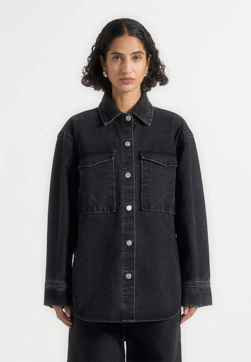 Joy - Oversized Denim Shirt - Washed Black - Image 3