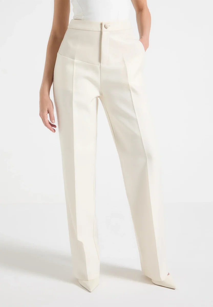Blanche - Leather Panel Tailored Pants - Off White