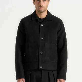 Michel - Suede Jacket With Revere Collar - Black