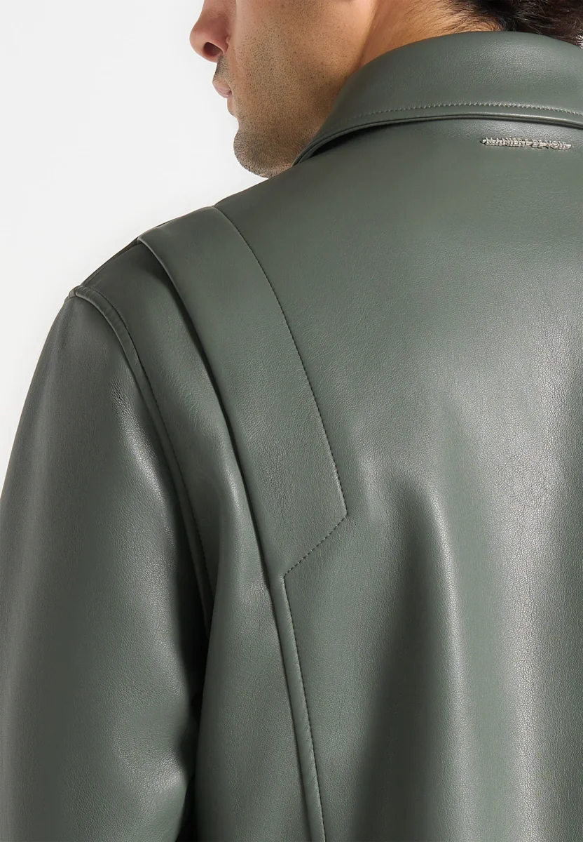 Yves - Minimal Leather Jacket - Olive - Image 4