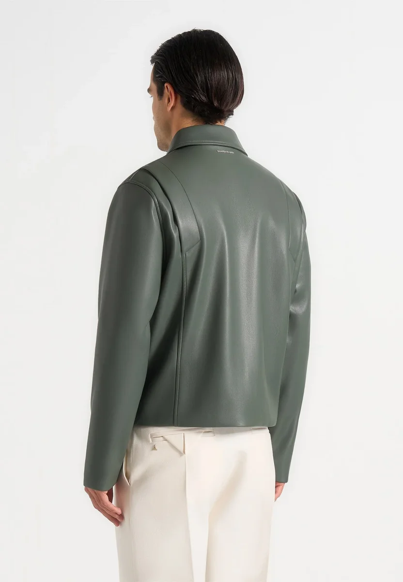 Yves - Minimal Leather Jacket - Olive - Image 5