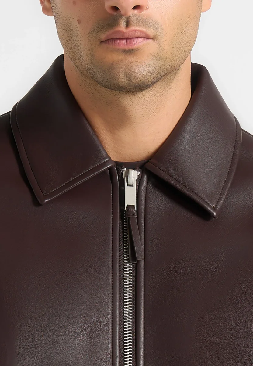 Yves - Minimal Leather Jacket - Brown - Image 6