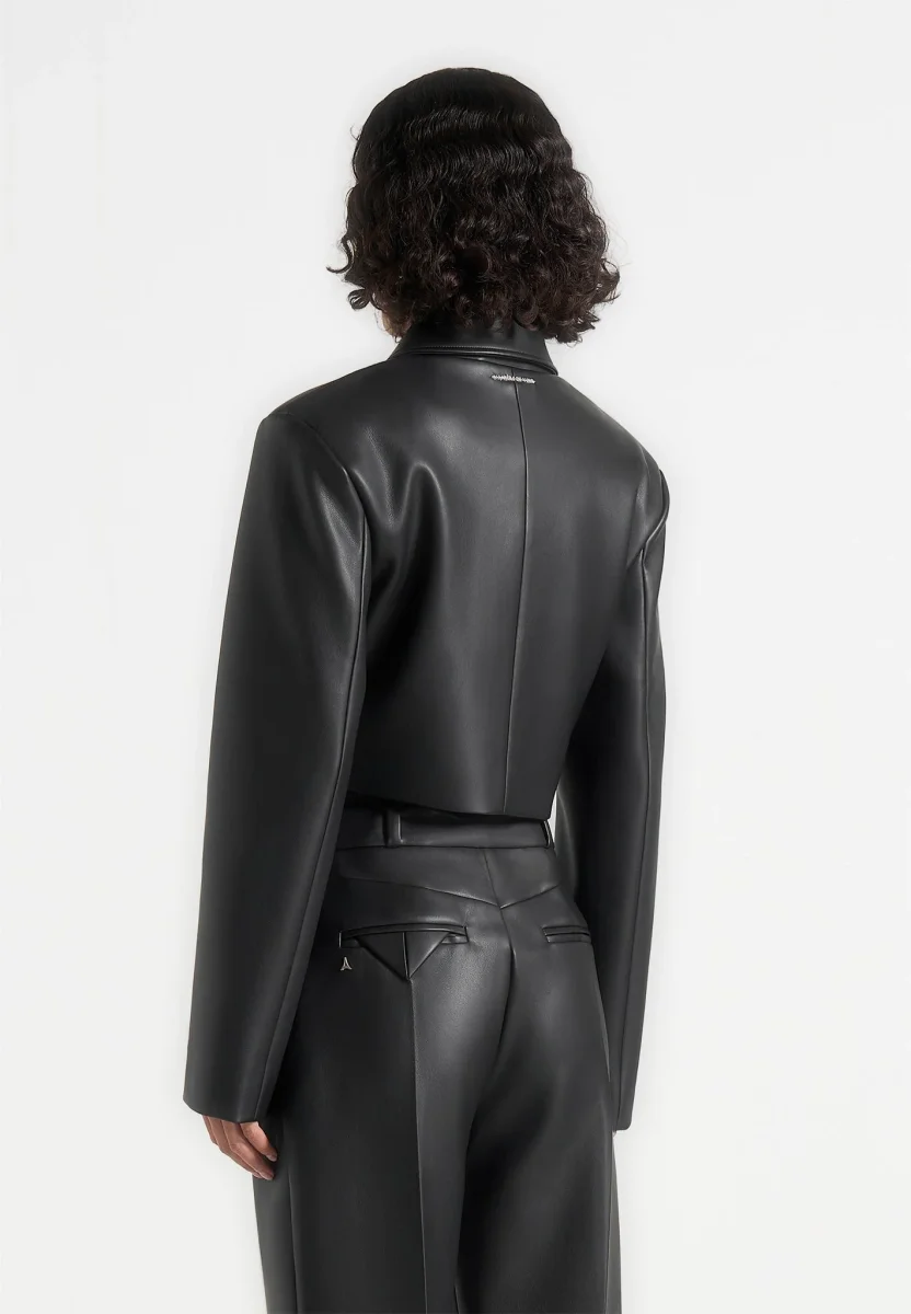 Ania - Wide Shoulder Leather Jacket - Black - Image 6