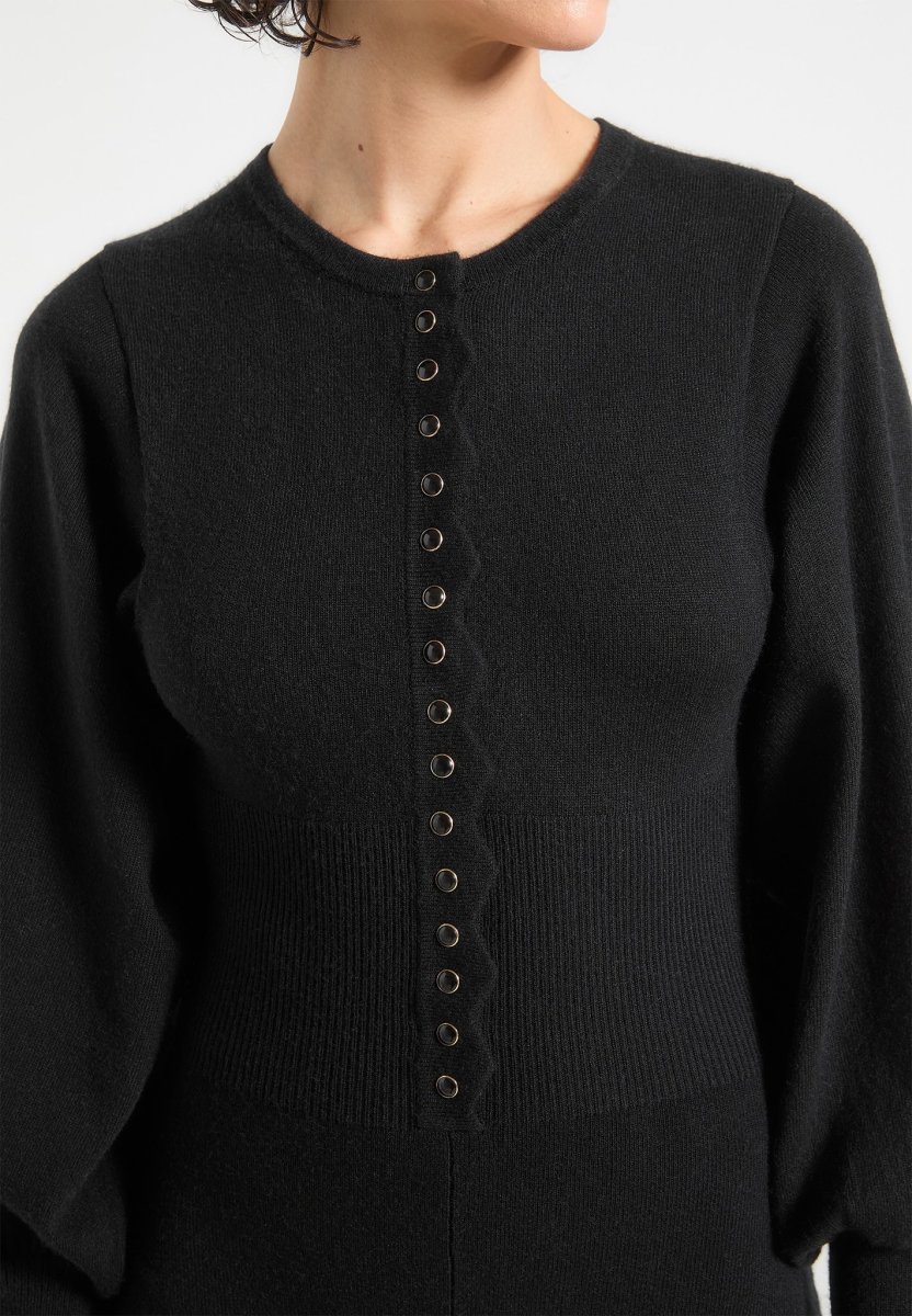 Michele - Knitted Scallop Hem Playsuit - Black - Image 4