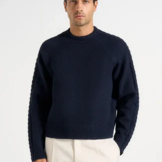 Raymond - Plait Detail Raglan Knit Sweater - Navy