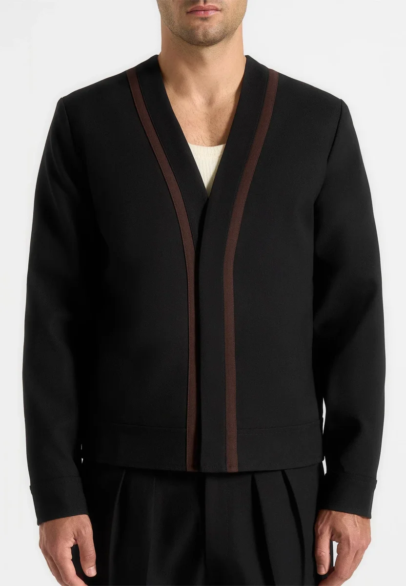 Alain - Tailored Cardigan With Contrast Placket - Black - Image 4