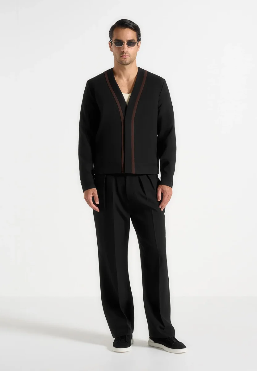 Alain - Tailored Cardigan With Contrast Placket - Black - Image 3