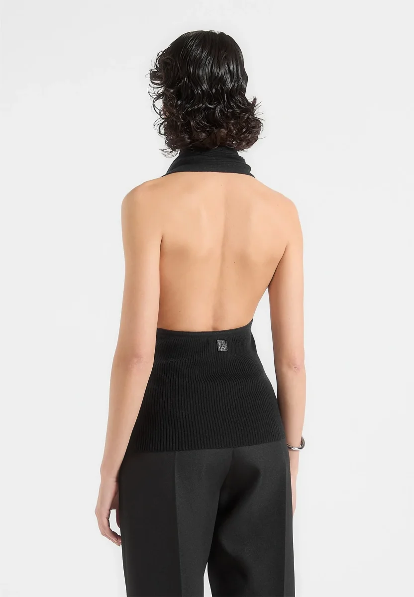 Elodie - Knitted Draped Halterneck Top - Black - Image 4