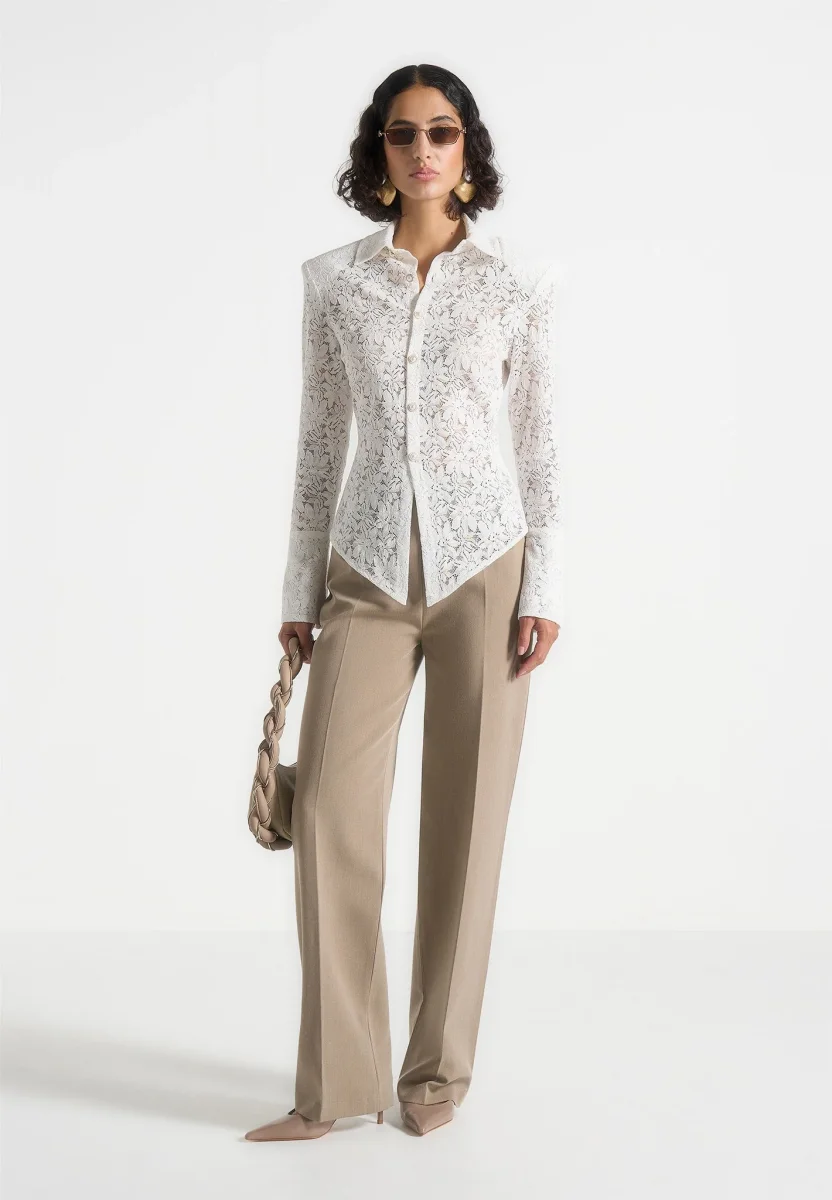 Sila - Wide Shoulder Lace Angled Shirt - White - Image 3